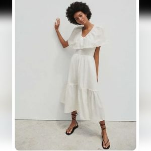 Zara Embroidered Swiss Dot Dress Size Small  Oyster White